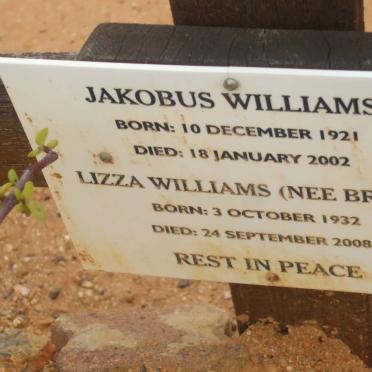 WILLIAMS Jakobus 1921-2002 &amp; Lizza BRINK 1932-2008