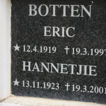 BOTTEN Eric 1919-1997 &amp; Hannetjie 1923-2001