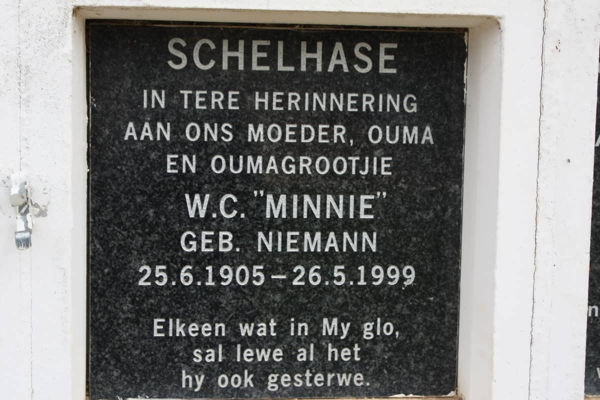 SCHELHASE W.C. nee NIEMANN 1905-1999