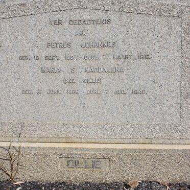CILLIE Petrus Johannes 1864-1915 &amp; Maria S. Magdalena CILLIE 1865-1940