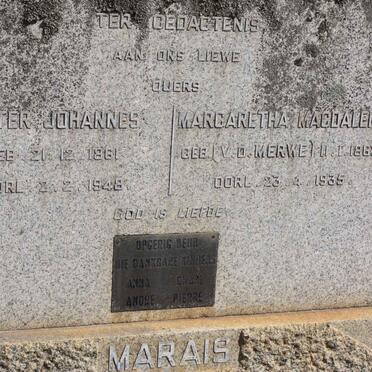 MARAIS Pieter Johannes 1861-1948 &amp; Margaretha Magdalena VAN DER MERWE 1862-1935