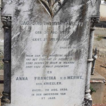 MERWE Jac. Joh.,van der 1837-1907 &amp; Anna Francina KRIEGLER -1926