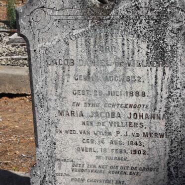 VILLIERS Jacob Daniel, de 1832-1888 &amp; Maria Jacoba Johanna VAN DER MERWE  nee  DE VILLIERS 1843-1902