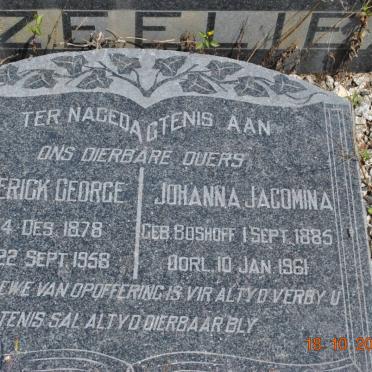 ZEELIE Frederick George 1878-1958 &amp; Johanna Jacomina BOSHOFF 1885-1961