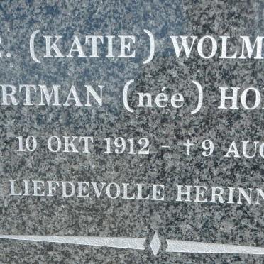 WOLMARANS C.E., HARTMAN nee HOFMEYR 1912-2012