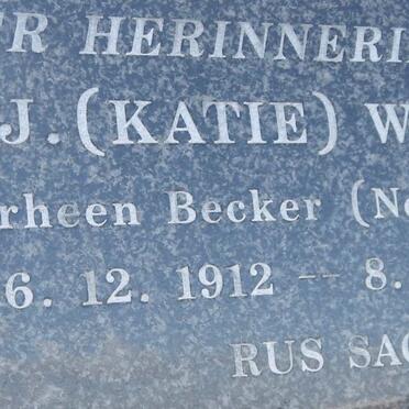WESSELS C.J. voorheen BECKER nee VAN WYK 1912-2008