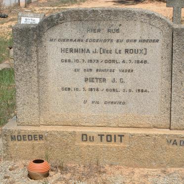 TOIT Pieter J.C., du 1874-1954 &amp; Hermina J. LE ROUX 1873-1948