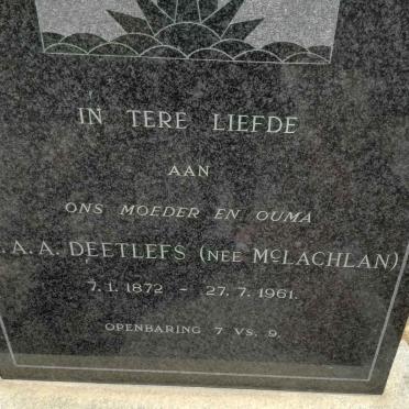 DEETLEFS M.A.A. nee McLACHLAN 1872-1961