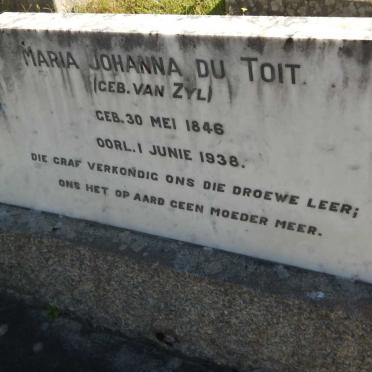 TOIT Maria Johanna, du nee VAN ZYL 1846-1938