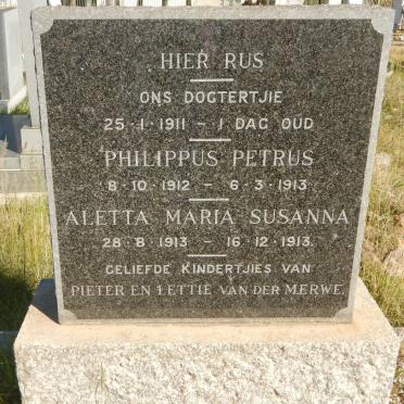 MERWE Phillipus Petrus, van der 1912-1913 :: VAN DER MERWE Aletta Maria Susanna 1913-1913