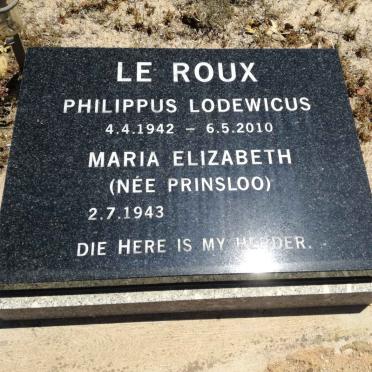 ROUX Philippus Lodewicus, le 1942-2010 &amp; Maria Elizabeth PRINSLOO 1943-