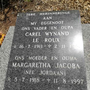 ROUX Carel Wynand, le 1911-1986 &amp; Margaretha Jacoba JORDAAN 1918-1997