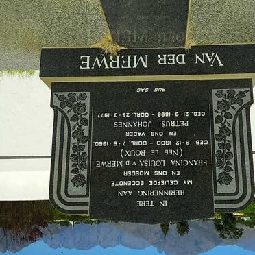 MERWE Petrus Johannes, van der 1898-1977 &amp; Francina Louisa LE ROUX 1900-1960