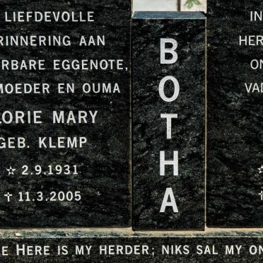 BOTHA Pieter Barend 1935-2006 &amp; Florie Mary KLEMP 1931-2005