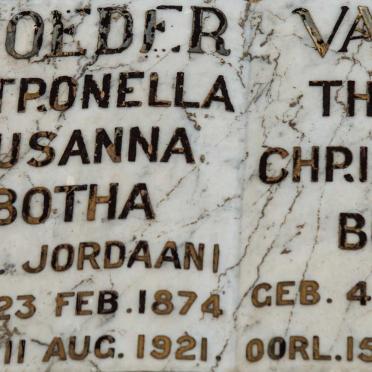 BOTHA Theunis Christoffel 1854-1921 &amp; Petronella Susanna JORDAAN 1874-1921