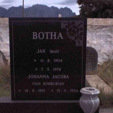 BOTHA Jan 1904-1978 &amp; Johanna Jacoba VAN ROMBURGH 1912-1994