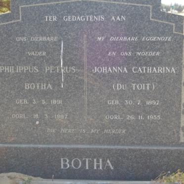 BOTHA Philippus Petrus 1891-1967 & Johanna Catherina DU TOIT 1897-1955