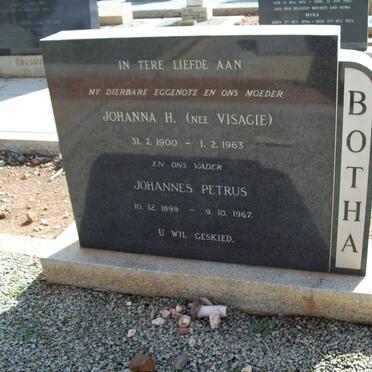 BOTHA Johannes Petrus 1899-1967 &amp; Johanna H. VISAGIE 1900-1963