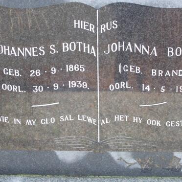 BOTHA  Johannes S. 1865-1939 &amp; Johanna BRAND -1978