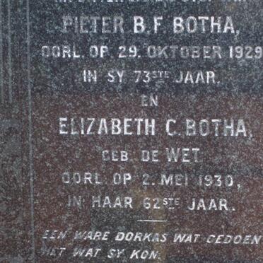 BOTHA Pieter B.F. -1929 &amp; Elizabeth C. DE WET -1930