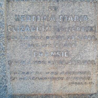 BRINK Daniel 1851-1908 &amp; Hermina Maria Elizabeth LE ROUX 1852-1904 :: BRINK Fransie 1895-1899