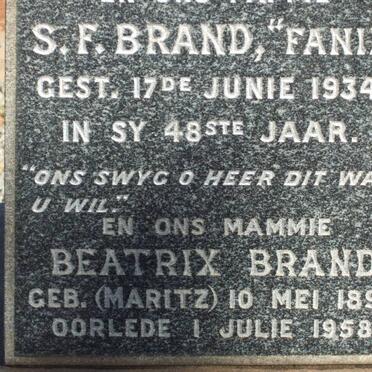 BRAND S.F. -1924 &amp; Beatrix MARITZ 1891-1958