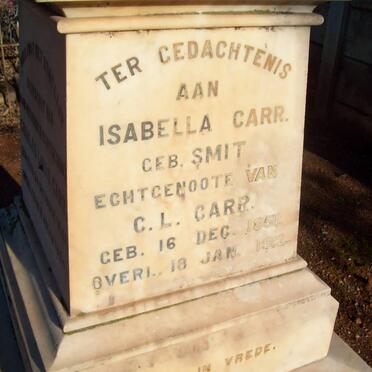 CARR Charles Louis 1843-1894 &amp; Isabella SMIT 1851-1912 :: CARR S.G. -1899