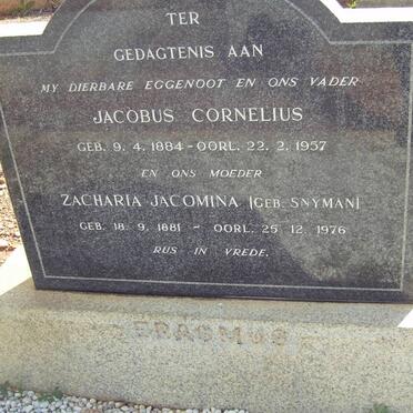 ERASMUS Jacobus Cornelius 1884-1957 &amp; Zacharia Jacomina SNYMAN 1881-1976