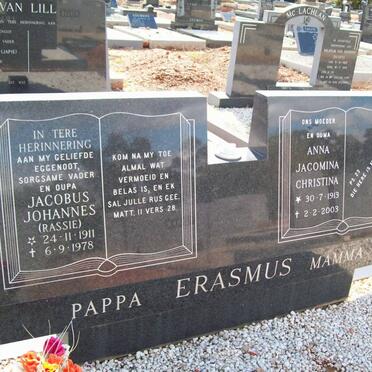 ERASMUS Jacobus Johannes 1911-1978 &amp; Anna Jacomina Christina 193-2003