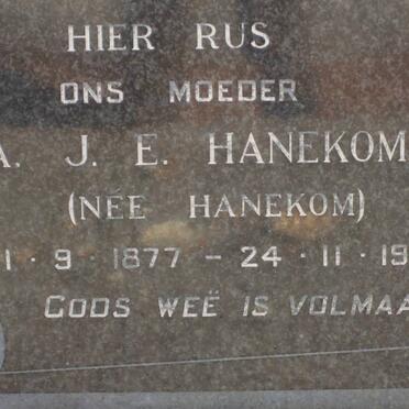 HANEKOM A.J.E. nee HANEKOM 1877-1946