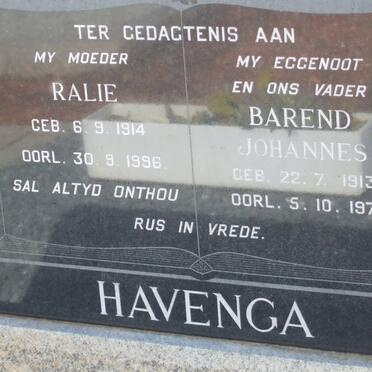 HAVENGA Barend Johannes 1913-1971 &amp; Ralie 1914-1996