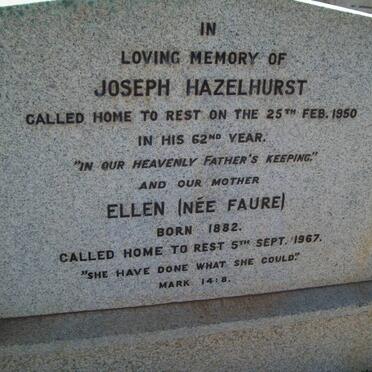 HAZELHURST Joseph -1950 &amp; Ellen FAURE 1882-1967