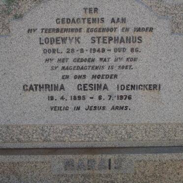 MARAIS Lodewyk Stephanus -1949 &amp; Cathrina Gesina DENICKER 1895-1976