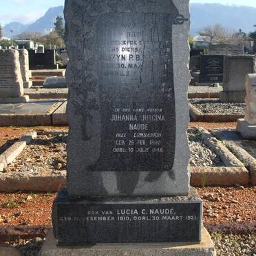 NAUDE Alwyn P.B. 1881-1933 &amp; Johanna Jurgina LOMBAARD 1880-1946 :: NAUDE Lucia 1910-1921