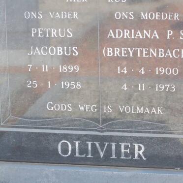 OLIVIER Petrus Jacobus 1899-1958 &amp; Adriana P.S. BREYTENBACH 1900-1973