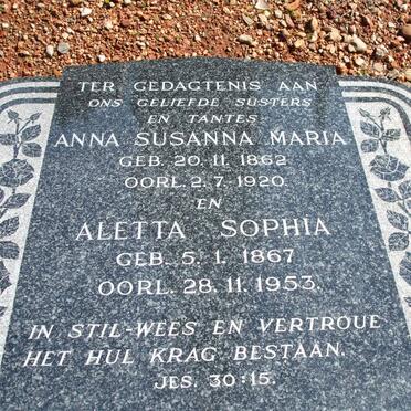 PIENAAR Anna Susanna Maria 1862-1920 :: PIENAAR Aletta Sophia 1867-1953