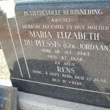 PLESSIS Maria Elizabeth JORDAAN -1943 :: DU PLESSIS Rens -1950