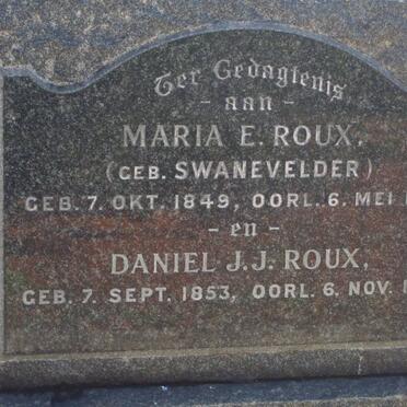 ROUX Daniel J.J. 1853-1938 &amp; Maria E. SWANEVELDER 1849-1937