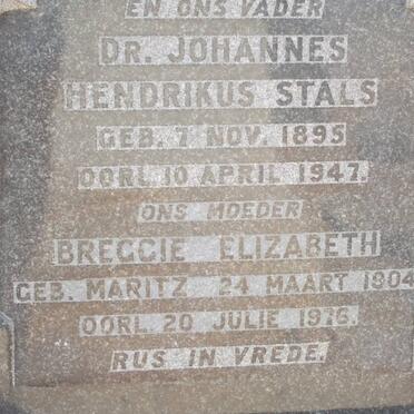 STALS Johannes Hendrikus 1895-1947 &amp; Breggie Elizabeth MARITZ 1904-1976