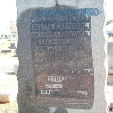 STOFBERG Johannes Jordaan 1878-1965 &amp; Aletta C. DIRKSE V. SCHALKWYK 1880-1940