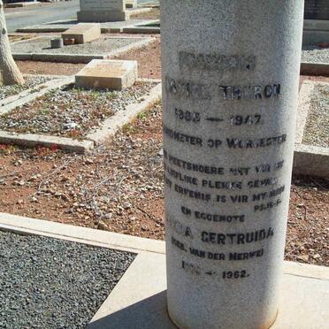 THERON Francois Daniel 1885-1947 &amp; Maria Gertruida VAN DER MERWE ?-1962