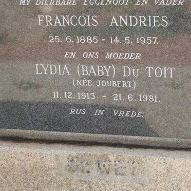 WET Francois Andries, de 1885-1957 &amp; Lydia JOUBERT 1913-1981