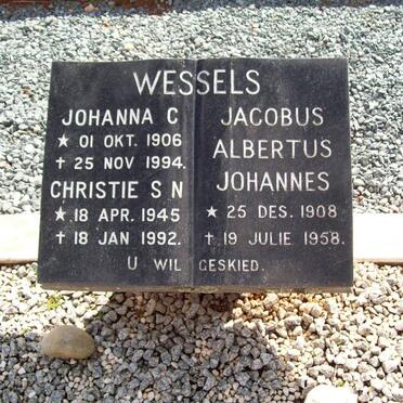 WESSELS Jacobus Albertus Johannes 1908-1958 &amp; Johanna C. 1906-1994 :: WESSELS Christie S.N. 1945-1992