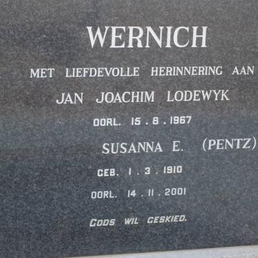 WERNICH Jan Joachim Lodewyk -1967 &amp; Susanna E. PENTZ 1910-2001