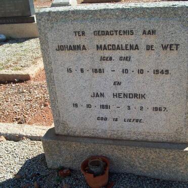 WET Jan Hendrik, de 1881-1967 &amp; Johanna Magdalena GIE 1881-1949