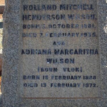 WILSON Rolland Mitchell Henderson 1881-1935 &amp; Adriana Margaritha VLOK 1888-1972