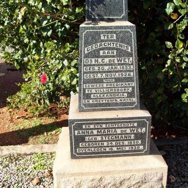 WET H.C., de 1853-1926 &amp; Anna Maria STEGMANN 1850-1930
