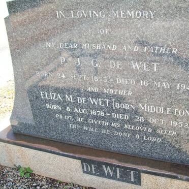 WET P.J.G., de 1873-1947 &amp; Eliza M. MIDDLETON 1878-1952