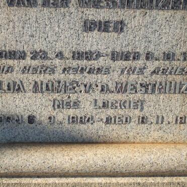 WESTHUIZEN Petrus Benjamin, van der 1867-1951 :: V.D. WESTHUIZEN Hilda Home nee LOCKIE 1884-1961