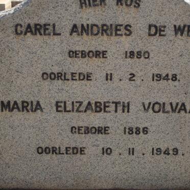 WET Carel Andries, de 1880-1948 :: VOLVAART Maria Elizabeth 1886-1949